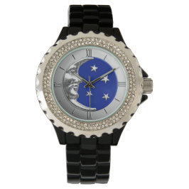 Art Deco Moon and Stars - Cobalt Blue und Silver Armbanduhr