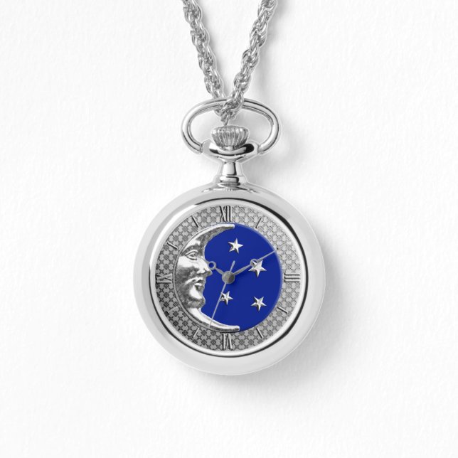 Art Deco Moon and Stars - Cobalt Blue und Silver Armbanduhr (Vorderseite)