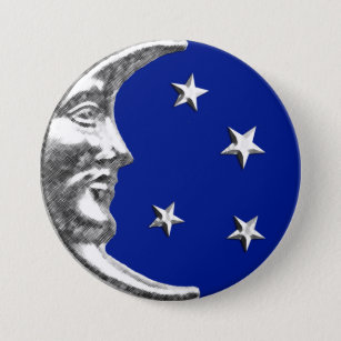 Art Deco Moon and Stars - Cobalt Blue und Silver Button