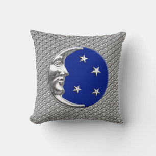 Art Deco Moon and stars - Cobalt Blue und Silver Kissen