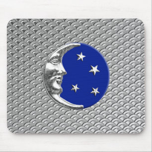 Art Deco Moon and stars - Cobalt Blue und Silver Mousepad