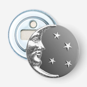 Art Deco Moon and Stars - Grau / Grau und Silber Flaschenöffner