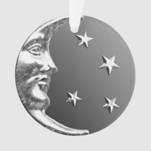 Art Deco Moon and Stars - Grau / Grau und Silber Ornament