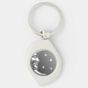 Art Deco Moon and Stars - Grau / Grau und Silber Schlüsselanhänger