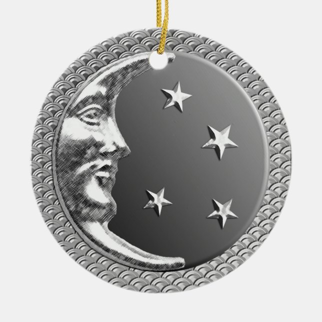Art Deco Moon and Stars in Hematite und Silver Keramik Ornament (Vorne)