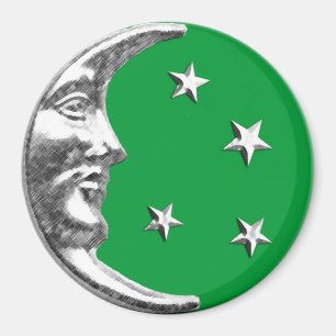 Art Deco Moon and Stars - Jade Green und Silver Magnet