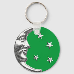 Art Deco Moon and Stars - Jade Green und Silver Schlüsselanhänger