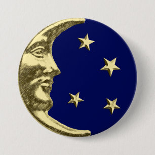 Art Deco Moon and Stars - Navy Blue und Gold Button