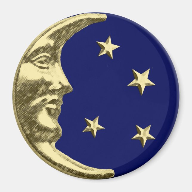 Art Deco Moon and Stars - Navy Blue und Gold Magnet (Vorne)