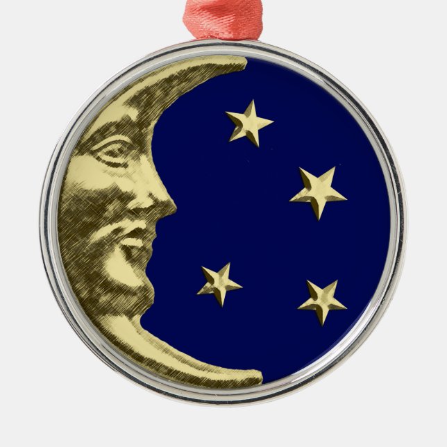 Art Deco Moon and Stars - Navy Blue und Gold Silbernes Ornament (Vorne)