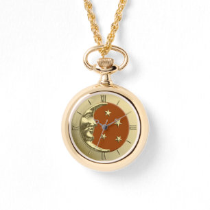 Art Deco Moon and Stars - Rost Brown and Gold Armbanduhr