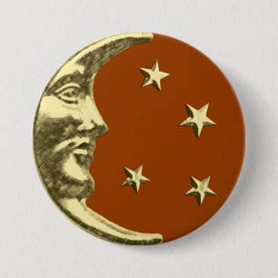 Art Deco Moon and Stars - Rostbraun und Gold Button