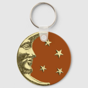 Art Deco Moon and Stars - Rostbraun und Gold Schlüsselanhänger