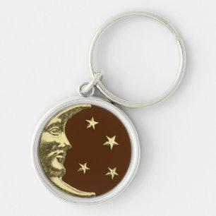 Art Deco Moon and Stars - Schokolade Braun & Gold Schlüsselanhänger