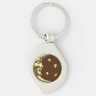 Art Deco Moon and Stars - Schokolade Braun & Gold Schlüsselanhänger