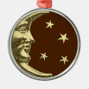 Art Deco Moon and Stars - Schokolade Braun & Gold Silbernes Ornament