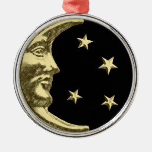 Art Deco Moon and Stars - Schwarz und Gold Ornament Aus Metall