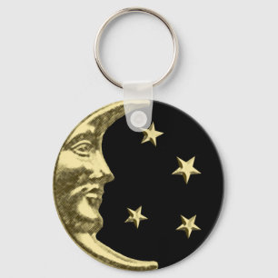 Art Deco Moon and Stars - Schwarz und Gold Schlüsselanhänger