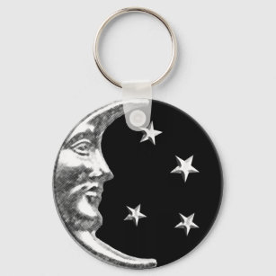 Art Deco Moon and Stars - Schwarz und Silber Schlüsselanhänger