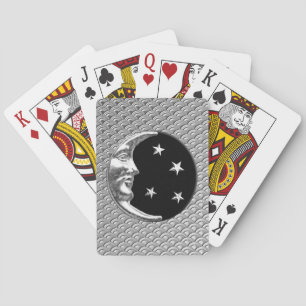 Art Deco Moon and Stars, Schwarz und Silber Spielkarten