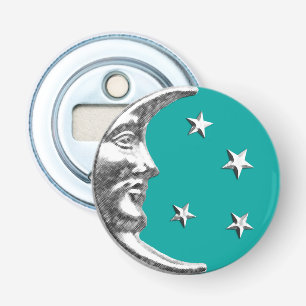 Art Deco Moon and Stars - Türkis & Silber Flaschenöffner