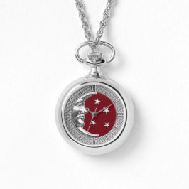 Art Deco Moon Moon and Stars, Dunkelrot und Silber Armbanduhr