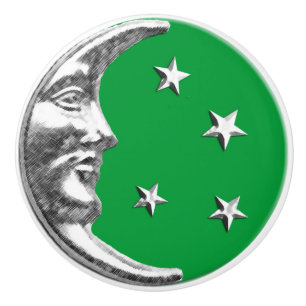Art Deco Moon und Stars - Jade Green und Silver Keramikknauf
