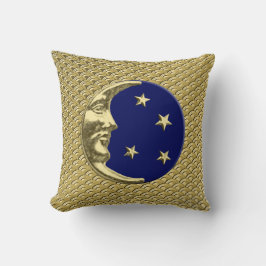 Art Deco Moon und Stars - Navy Blue und Gold Kissen
