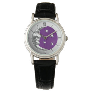 Art Deco Moon und Sterne - Amethyst Lila & Silver Armbanduhr