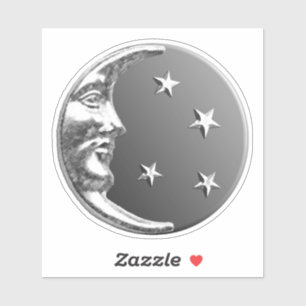 Art Deco Moon und Sterne - Grau / Grau und Silber Aufkleber