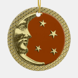 Art Deco Moon und Sterne Rost auf Gold Hintergrund Keramik Ornament