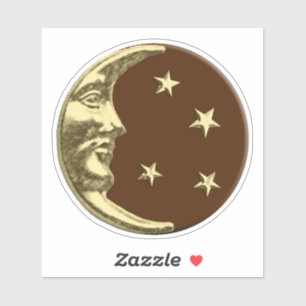 Art Deco Moon und Sterne - Schokolade Braun & Gold Aufkleber