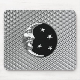 Art Deco Moon und Sterne - Schwarz und Silber Mousepad