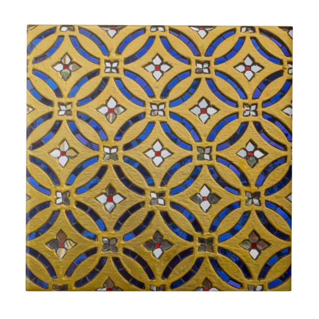 Art Deco Mosaik Tiled Gold und Blau Fliese (Vorderseite)