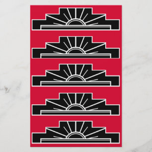 Art-Deco-Motif in B&W und Rot-Geschirr Briefpapier