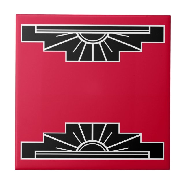 Art-Deco-Motiv für B&W und Rote Keramik Tile Fliese (Vorderseite)