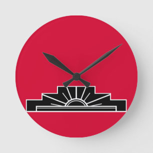 Art Deco Motiv in Schwarz-Weiß und Rot Runde Wanduhr