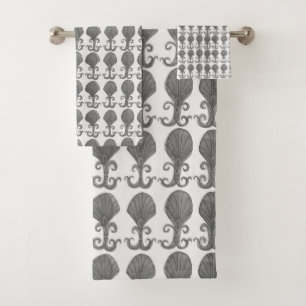 Art Deco Muschel Fliesenmuster Farbe Schwarz-weiß Badhandtuch Set