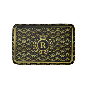 Art Deco Muschel Gold Schwarz Lorbeerkranz Krone Badematte