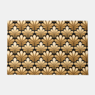 Art Deco Muschel Muster, Gold und Schwarz Fußmatte