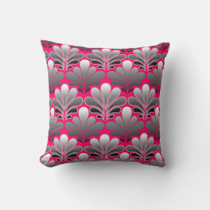 Art Deco-Muschel-Muster, grau und fuchsia rosa Kissen