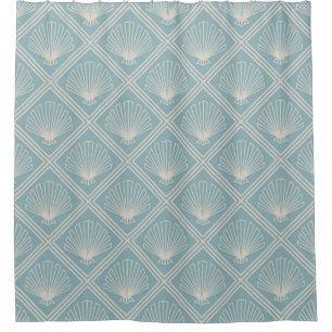 Art Deco Muschel Muster in Enteneiern blau und bei Duschvorhang