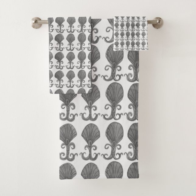 Art Deco Muschel Muster Wasserfarbe Schwarz-weiß Badhandtuch Set (Insitu)