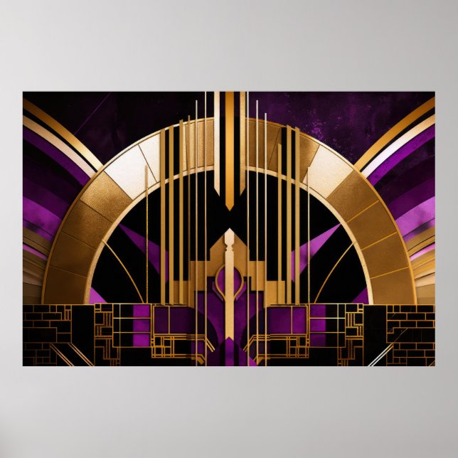Art Deco Music Hall, Lila, Gold, Black Poster (Vorne)