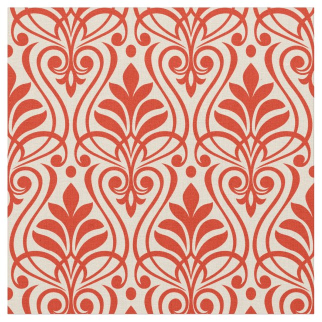 Art Deco Muster 01 - Dali's Red on Off-White Stoff (Nahaufnahme)