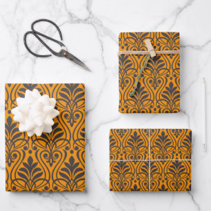 Art Deco Muster 01 - Deko Black on Vivid Gamboge Geschenkpapier Set