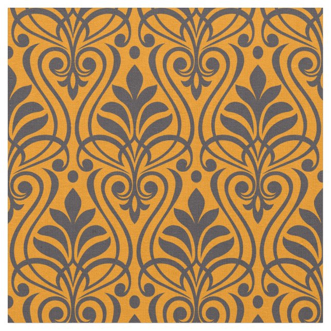 Art Deco Muster 01 - Deko Black on Vivid Gamboge Stoff (Nahaufnahme)