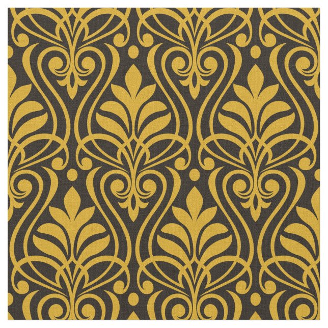 Art Deco Muster 01 - Deko Gold 2 auf Black Stoff (Nahaufnahme)