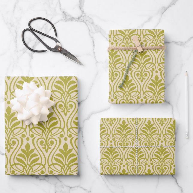 Art Deco Muster 01 - Deko Gold auf Off-White Geschenkpapier Set (Vorderseite)