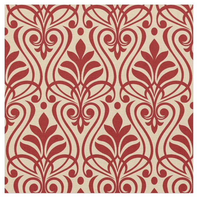 Art Deco Muster 01 - Dunkelrot auf Off-White Stoff (Nahaufnahme)